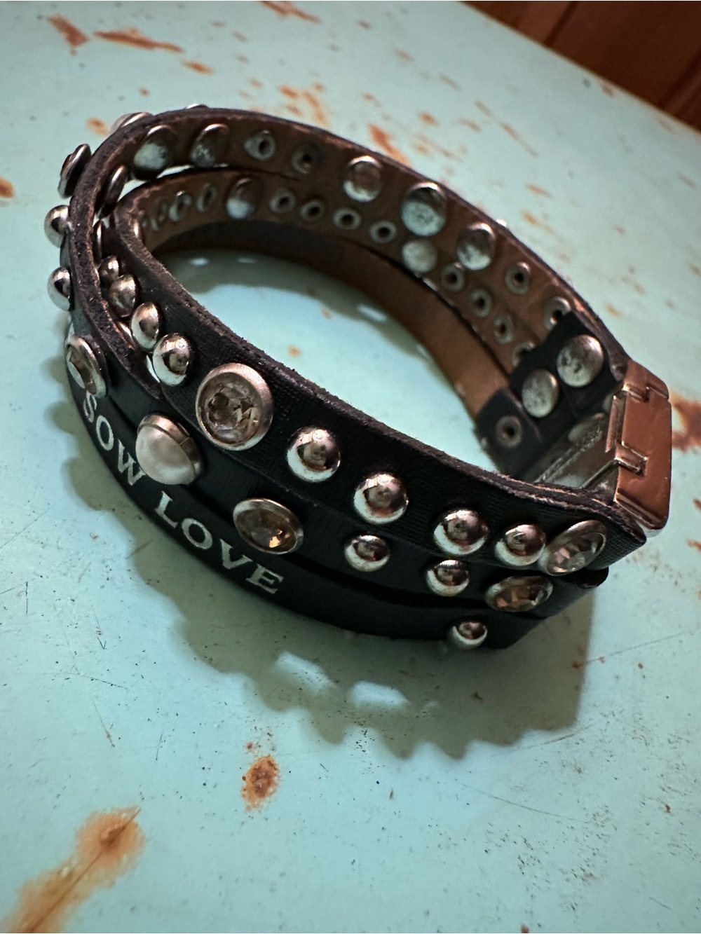⭐️ Good Works Black Studs & Gems Faux Leather Bracelet Magnet Clasp